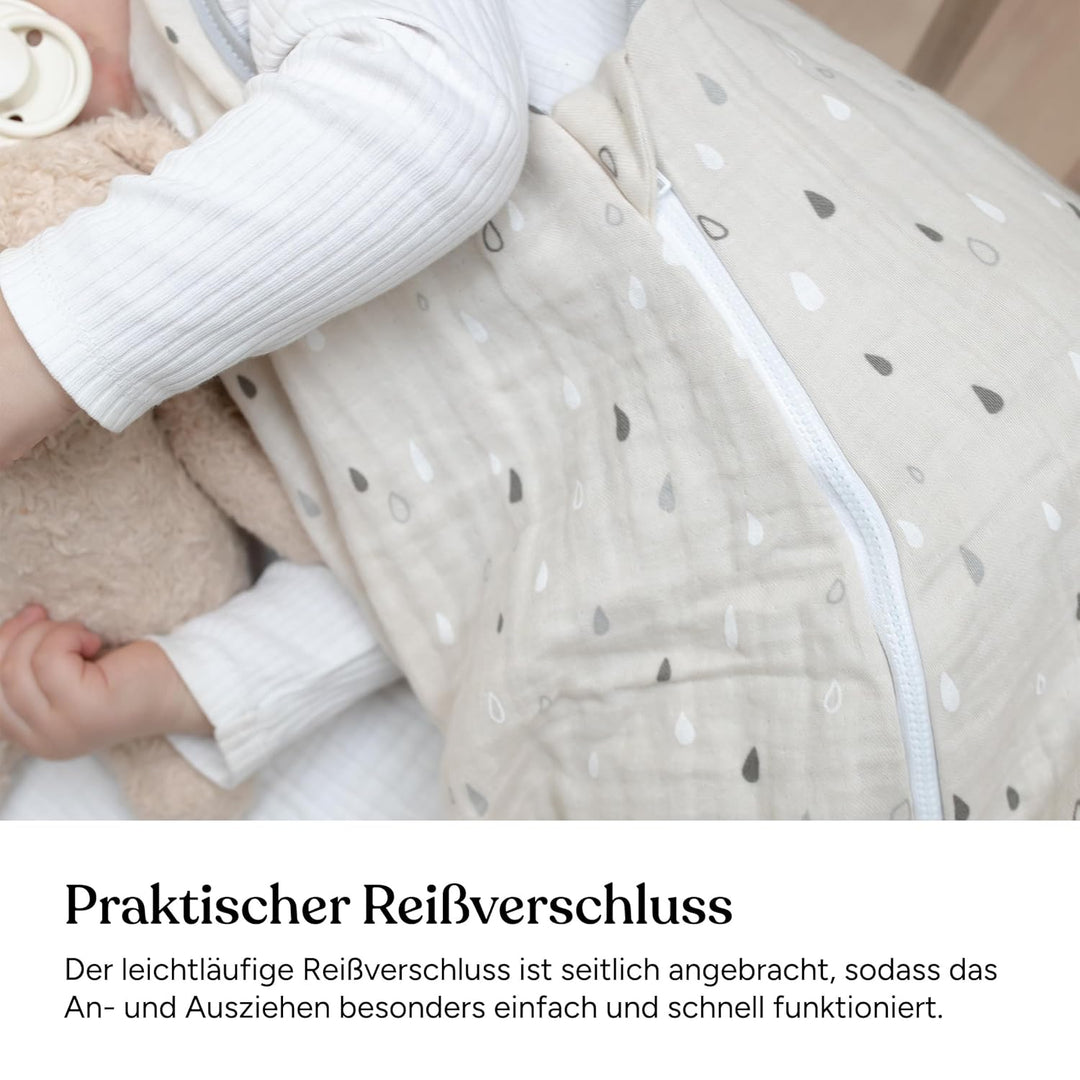 Ehrenkind® Baby Sommerschlafsack Rund | Musselin | Sommer Schlafsack Gr. 74/80 Jade Tropfen | Schlaf