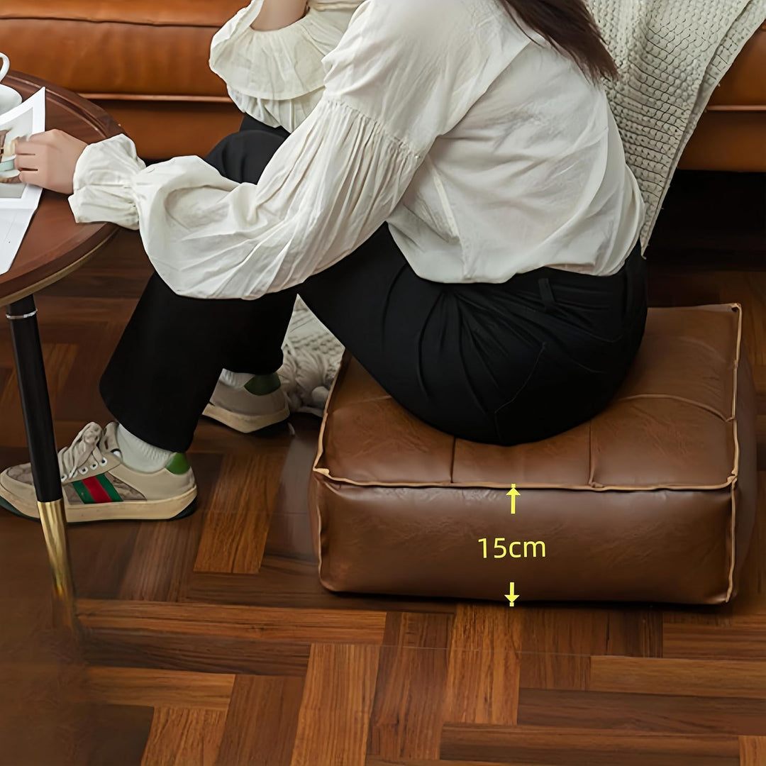 Eckiger Pouf Hocker – Ungefüllter PU Kunstleder Sitzpouf, 45x45x15 cm, DIY Füllung mit Alten Materia
