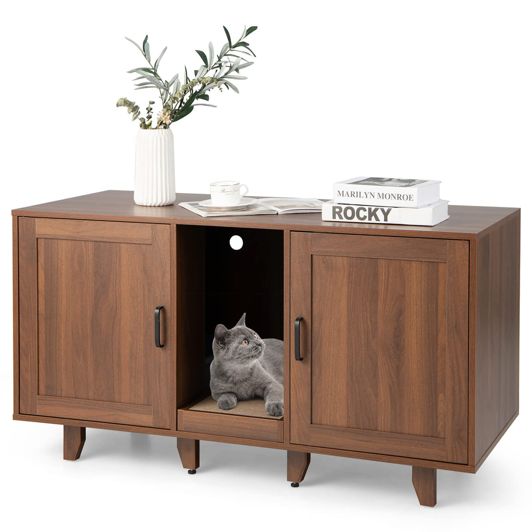 COSTWAY Katzenklo Schrank für 2 Katzen, Katzenschrank für Katzentoilette, Katzenhaus mit 2 Türen & K