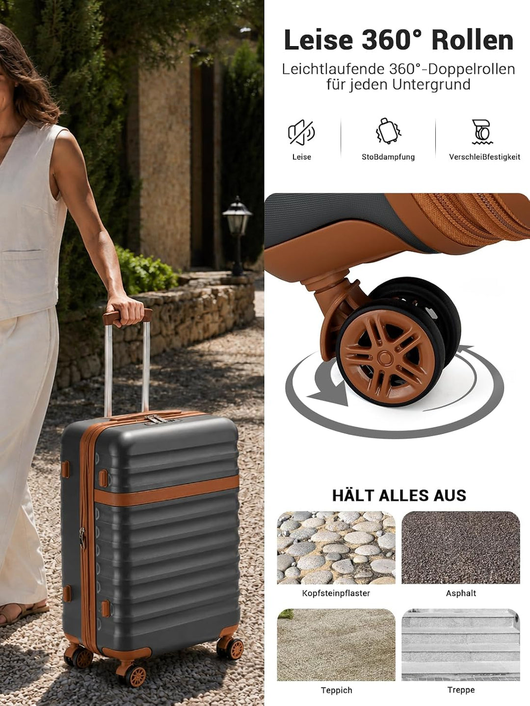KONO Koffer Trolley Gross Koffer Reisekoffer von ABS+PC Hartschalenkoffer mit 4 Rollen TSA Schloss (