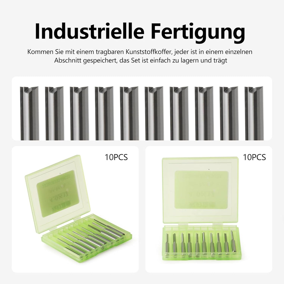 10 Stück CNC-Fräser, gerader Fräser mit 1/8 Zoll Schaft, gerade Nuten, 2-Nuten, 22 mm CEL/45 mm OAL,