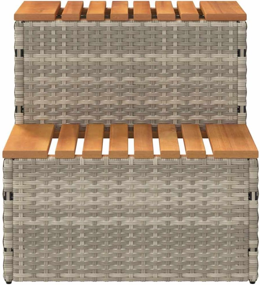 vidaXL Whirlpooltreppe Hellgrau 50x50x50,5cm Poly Rattan Akazie Massiv, Whirlpool-Stufe, 2-Stufen-Le