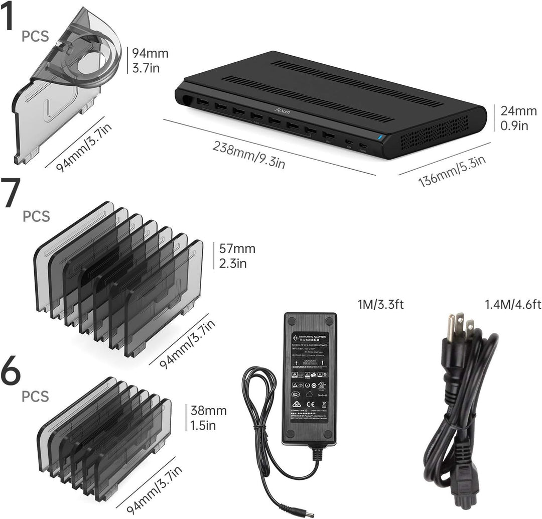 Alxum 120W USB Ladestation Mehrere Geräte mit QC 3.0 Schnellladung,USB Multi Ladestation mit PD 45W