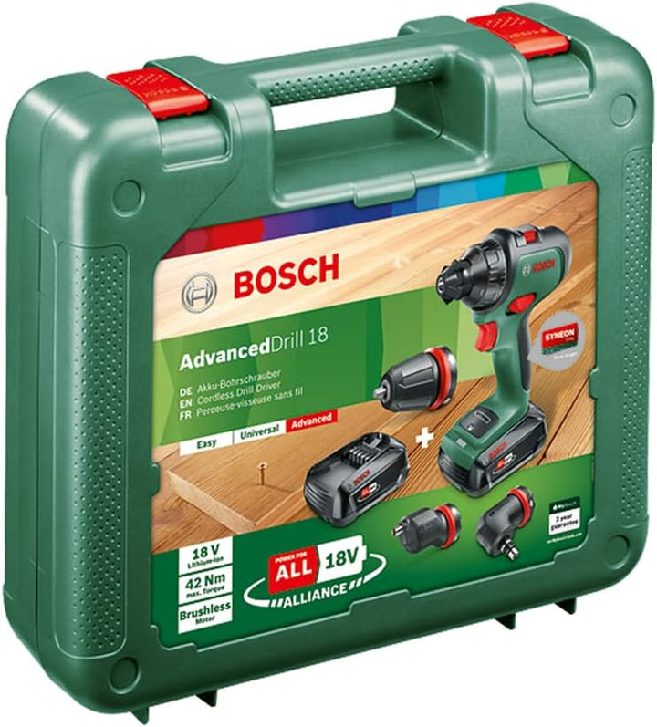 Bosch Home and Garden Bosch Akkuschrauber AdvancedDrill 18 Set (2 Akkus, 18 Volt System, 3 Aufsätze,