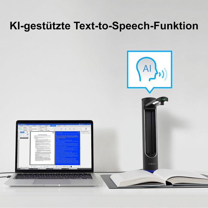 VIISAN K48 A3 Overhead Buchscanner – 48MP Sensor, 600 DPI, Automatische Seitenkrümmung-Glättung, Las
