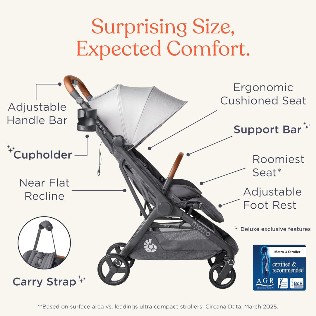 Ergobaby Metro3 Deluxe Kinderwagen Buggy mit Liegefunktion, Baby-Buggy ab Geburt bis 22kg (0-4 Jahre