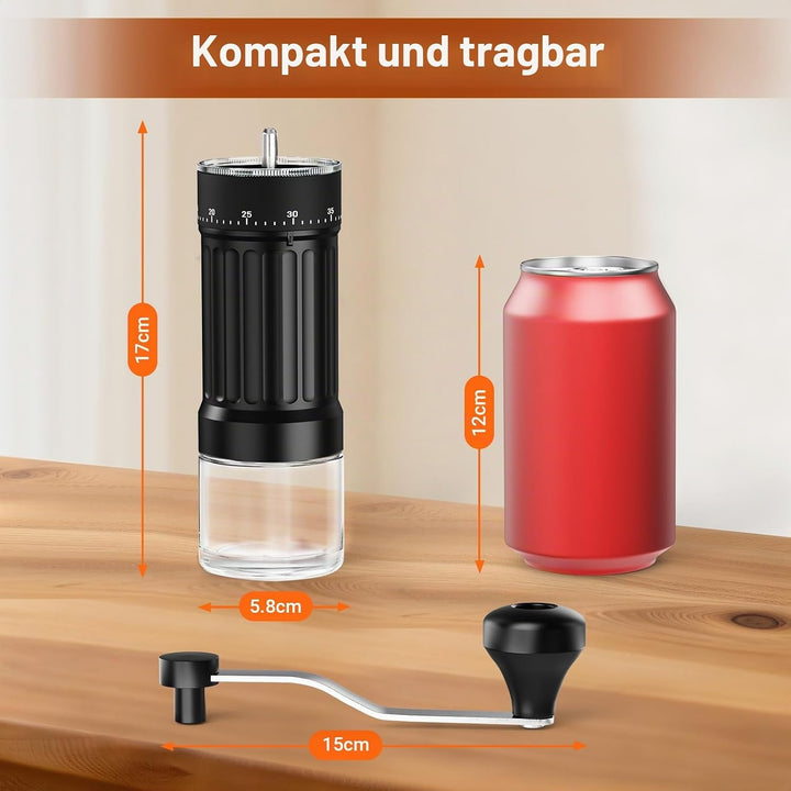 Kaffeemühle Manuell mit Keramischem Mahlwerk, 40 Präzise Einstellbare Mahlgrade für French Press, Po