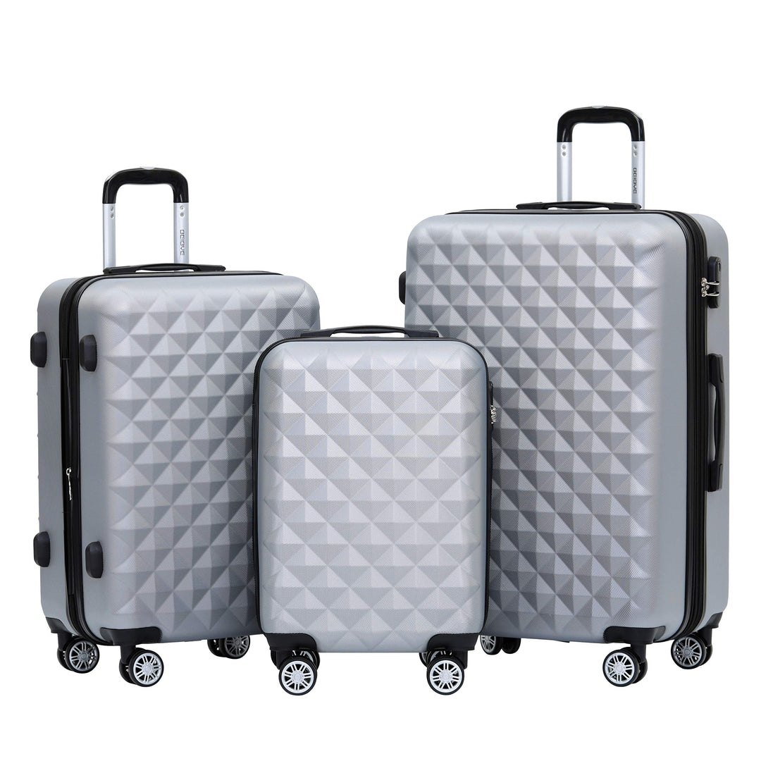 BEIBYE Zwillingsrollen 2066 Hartschale Trolley Koffer Reisekoffer Gepäck M-L-XL-Set (Silber, Set) Si