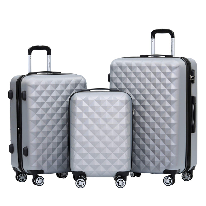 BEIBYE Zwillingsrollen 2066 Hartschale Trolley Koffer Reisekoffer Gepäck M-L-XL-Set (Silber, Set) Si