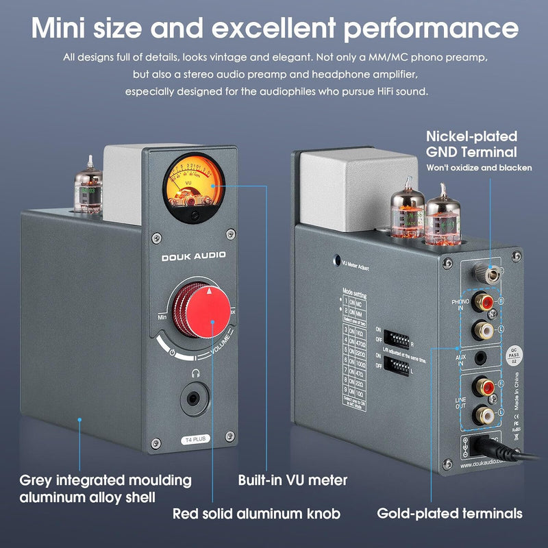Douk Audio T4 Plus HiFi JAN5654 Röhrenvorverstärker MM/MC Phono-Vorverstärker für Plattenspieler Min