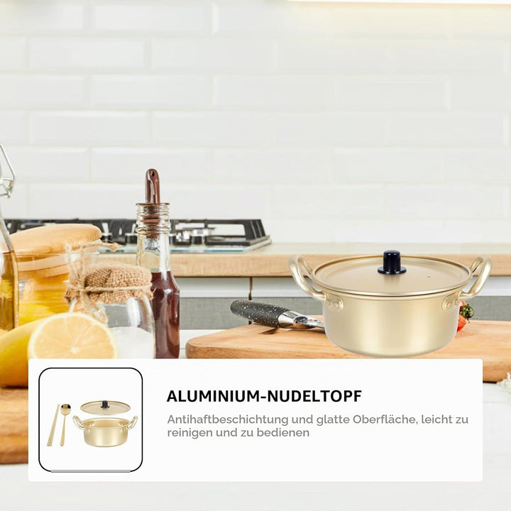 YARNOW Ramen Topf Mit Aluminiumdeckel Binaurales Design Für Nudeln Und Suppe Kochen Leicht Zu Reinig