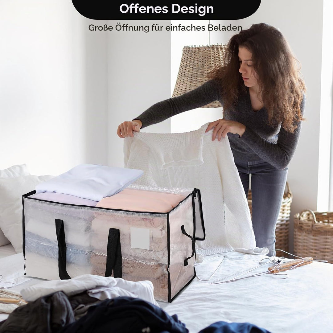 Cozary Aufbewahrungstasche mit Deckel 4 Stück 94L Grosse, Transparente Umzugskartons Gross mit Reiss