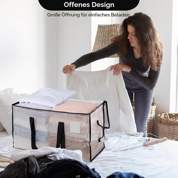 Cozary Aufbewahrungstasche mit Deckel 4 Stück 94L Grosse, Transparente Umzugskartons Gross mit Reiss