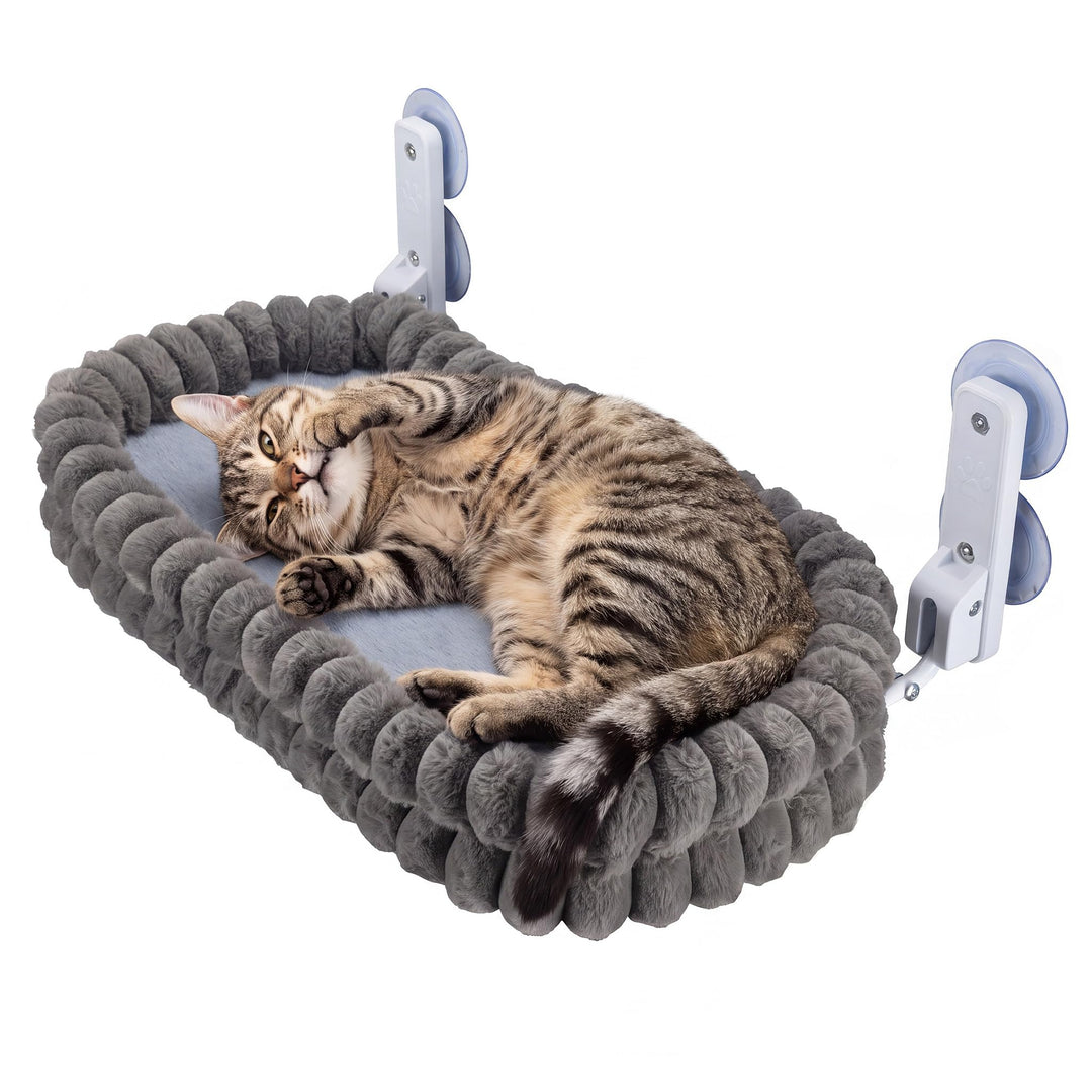 Fudajo Fenster Katzenhängematte 30 x 60 cm dunkelgrau, Katzenbett Hängematte bis 10 kg, Fensterliege