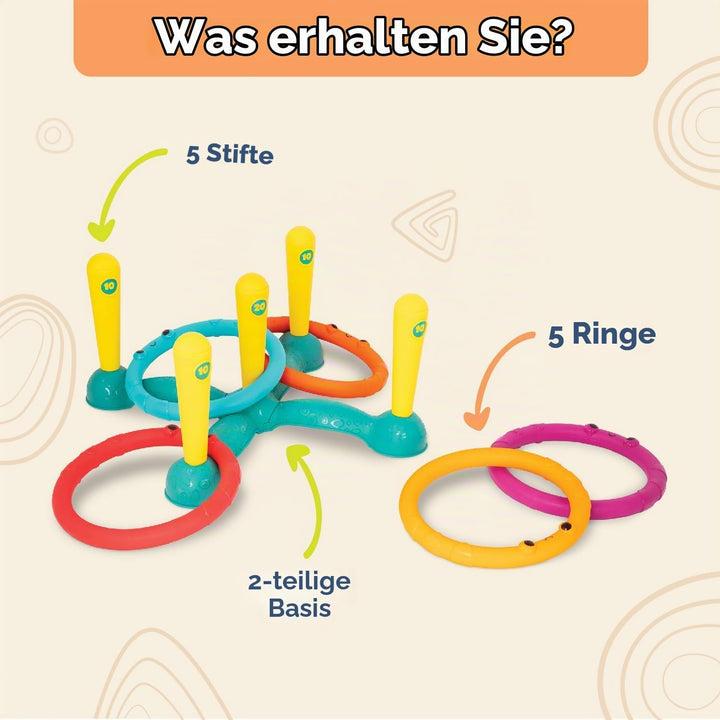 B. toys - Sling-A-Ring-Wurf - Ringwurfspiel - Drinnen und Aussen - Spiele für Kinder - 5 Stifte &amp; 5