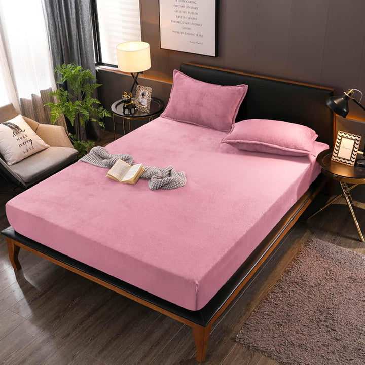 Boqingzhu Flauschige Plüsch Spannbettlaken 200x200cm Rosa Altrosa Fleece Flanell Cashmere Touch Span