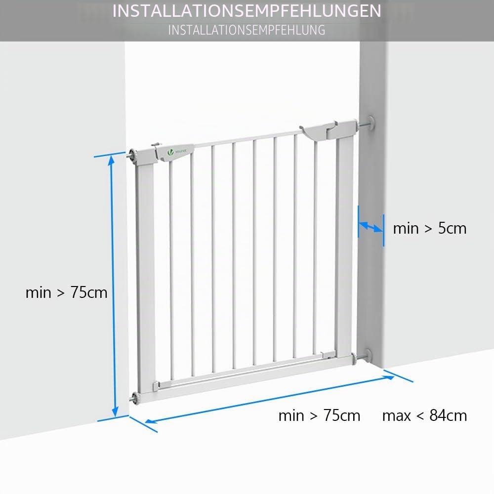 VOUNOT Treppenschutzgitter 76–84cm, ohne Bohren, Türschutzgitter für Kinder, Hunde und Katzen, Auto-