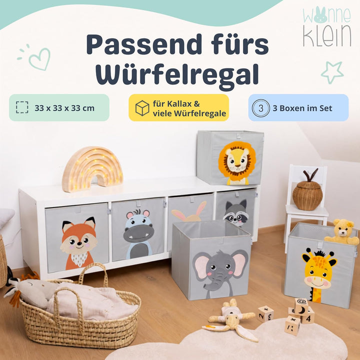 wonneklein Aufbewahrungsbox Kinder - 33x33x33 cm - Spielzeugkiste mit Tiermotiv - Ordnungsbox für Ka