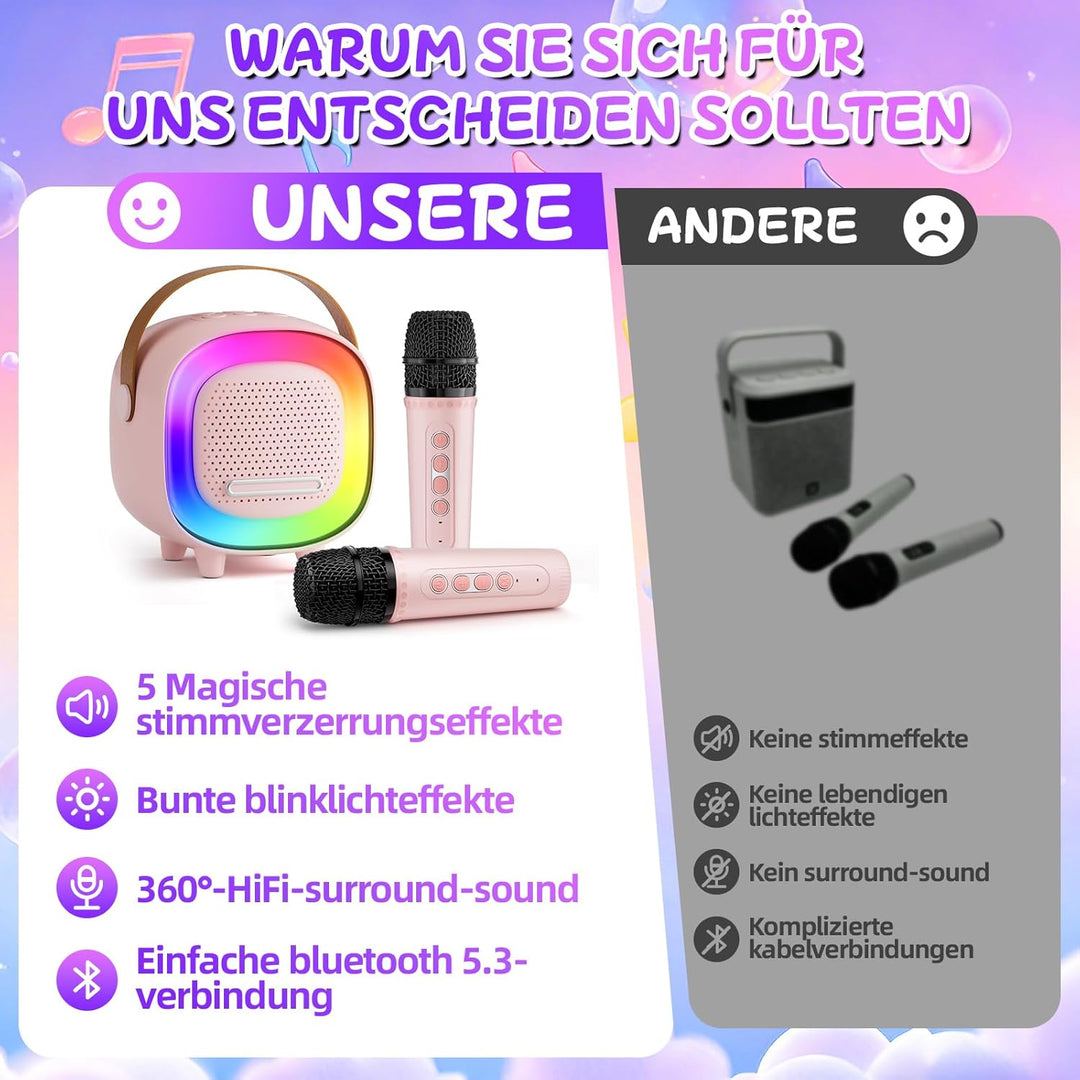 Karaoke Maschine Kinder, Mini Karaoke Maschine mit 2 Mikrofonen, Karaoke Kinder Mikrofon mit Stimmef