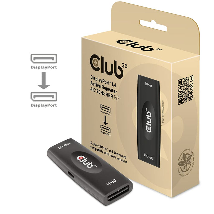 Club3D DisplayPort™ 1.4 Aktiver Repeater/Signalverstärker 4K120Hz HBR3 B/B