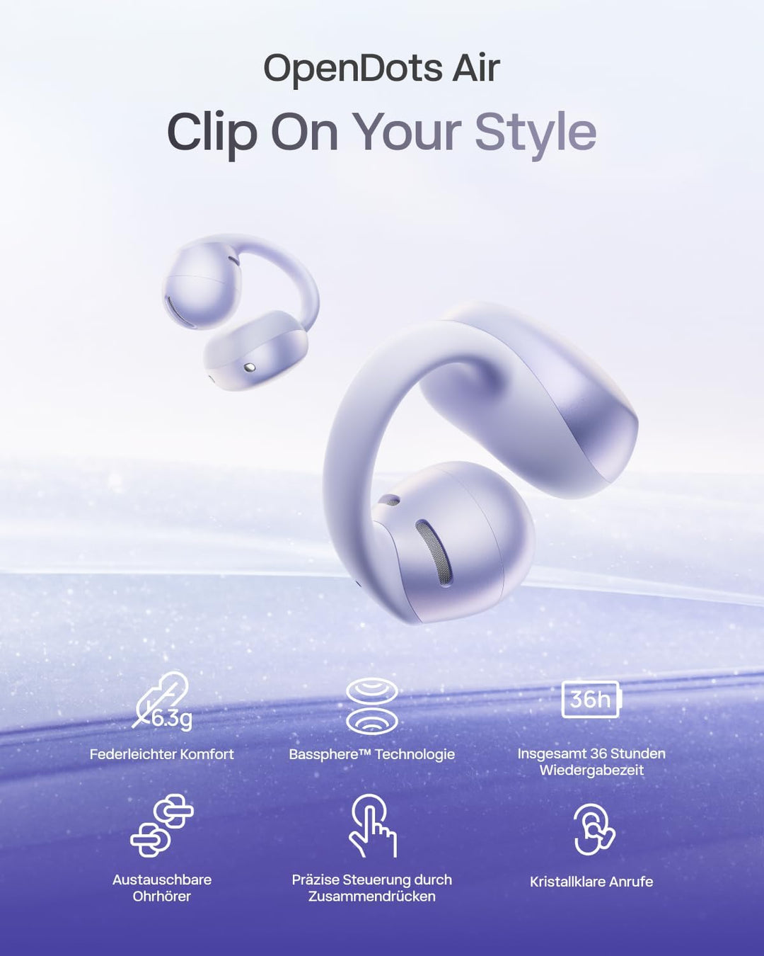SHOKZ OpenDots Air Open-Ear-Kopfhörer mit Clip-on, ultraleichten 6,3 g, sicherer Passform, Deep Bass