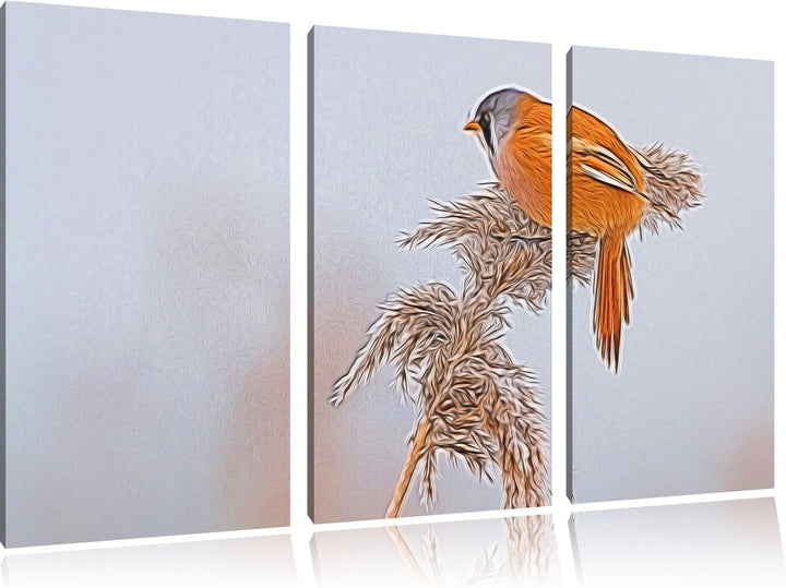 kleiner Vogel auf Weizen im Winter NewArt 3-Teiler Leinwandbild 120x80 Bild auf Leinwand, XXL riesig