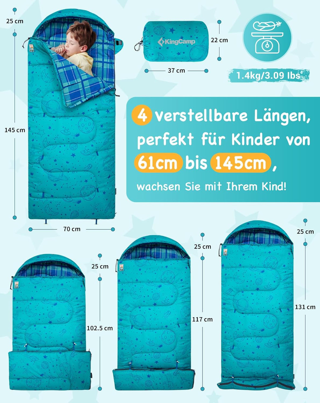 KingCamp Kinderschlafsack Flannel,Leicht, Wasserdicht und Kompakt,Schlafsack Winter,Deckenschlafsack