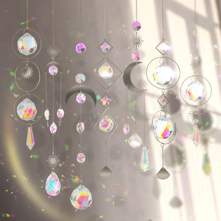 nuyikaso 7 Stück Sonnenfänger Kristall Hanging Windspiel Regenbogen Sonnen Mond Anhänger Kristalle O