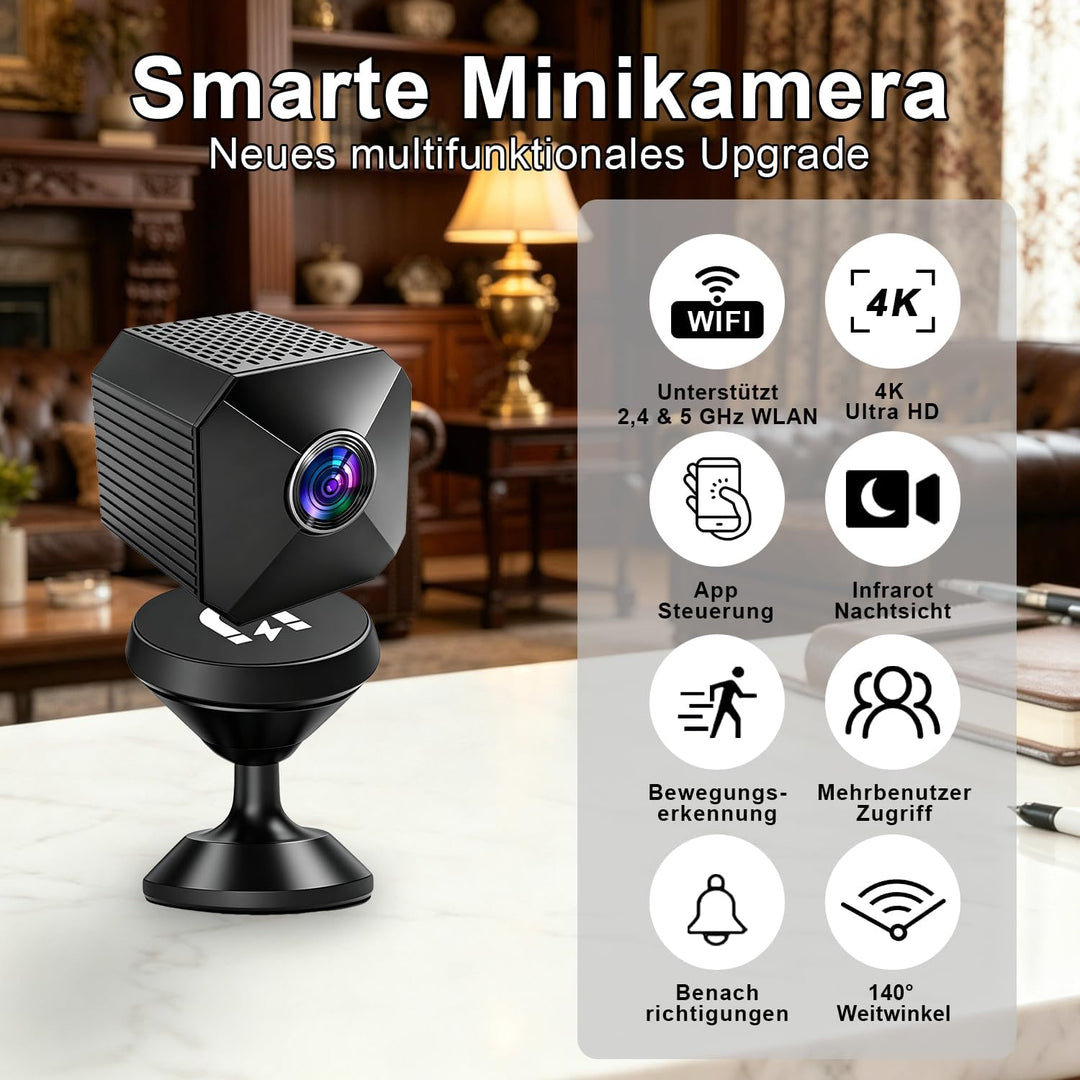 Mini Kamera 4K HD WLAN Kamera - Live Übertragung Handy APP Für WiFi Camera Indoor mit Akku Sicherhei