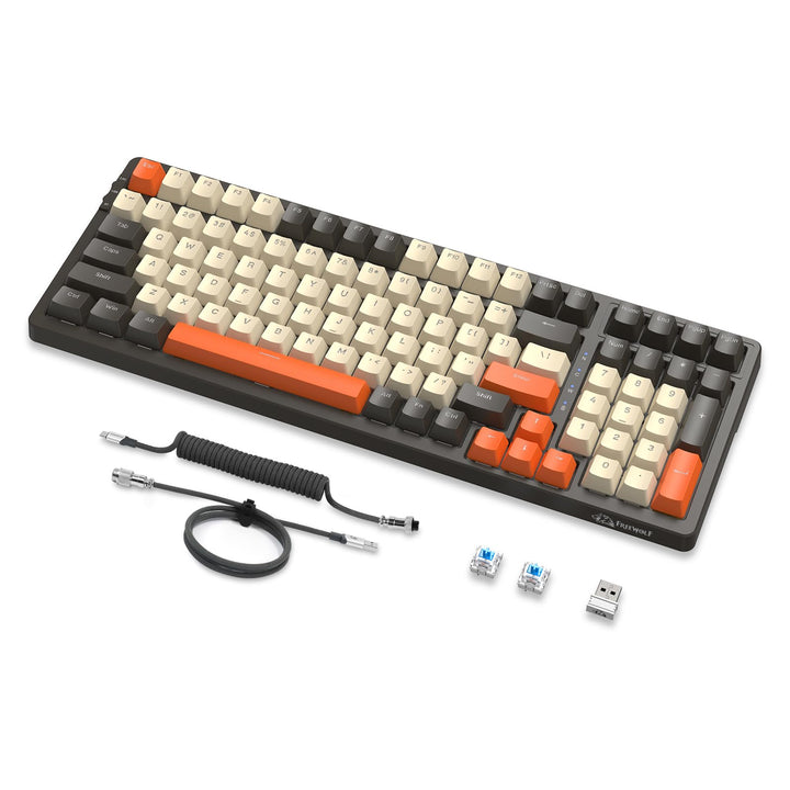 MAMBASNAKE K8 Bunte mechanische 3-Modu Tastatur, 2.4G kabellose Bluetooth Gaming Tastatur mit Spiral