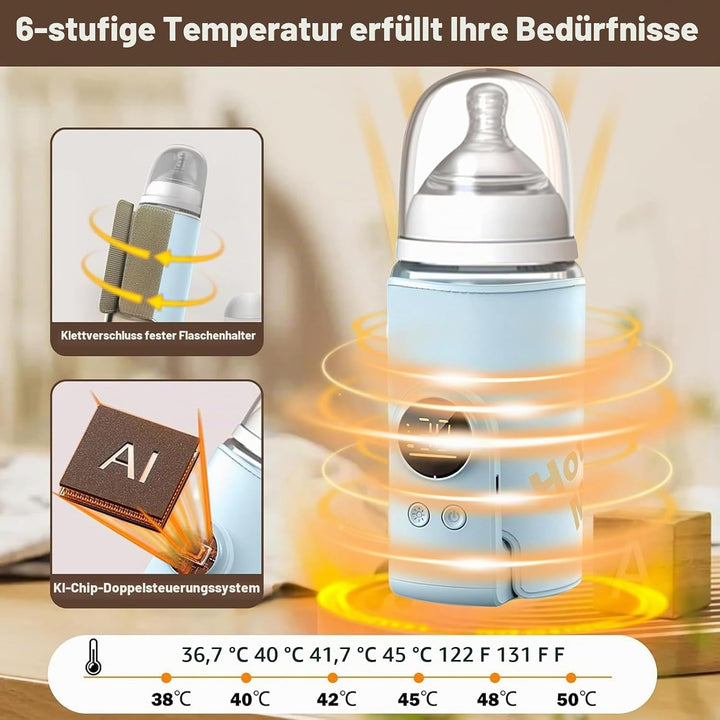 Flaschenwärmer Baby, Tragbarer Flaschenwärmer, Unterwegs mit LCD-Display USB-Ladung Babyflaschenwärm