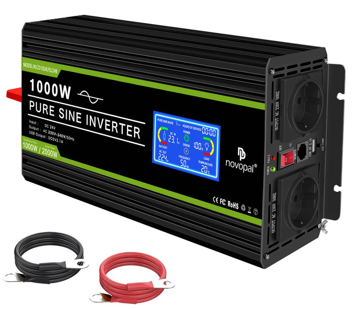 NOVOPAL 3000W Reiner Sinus Wechselrichter -Spannungswandler 24v auf 230v mit LCD Display Fehlercodes
