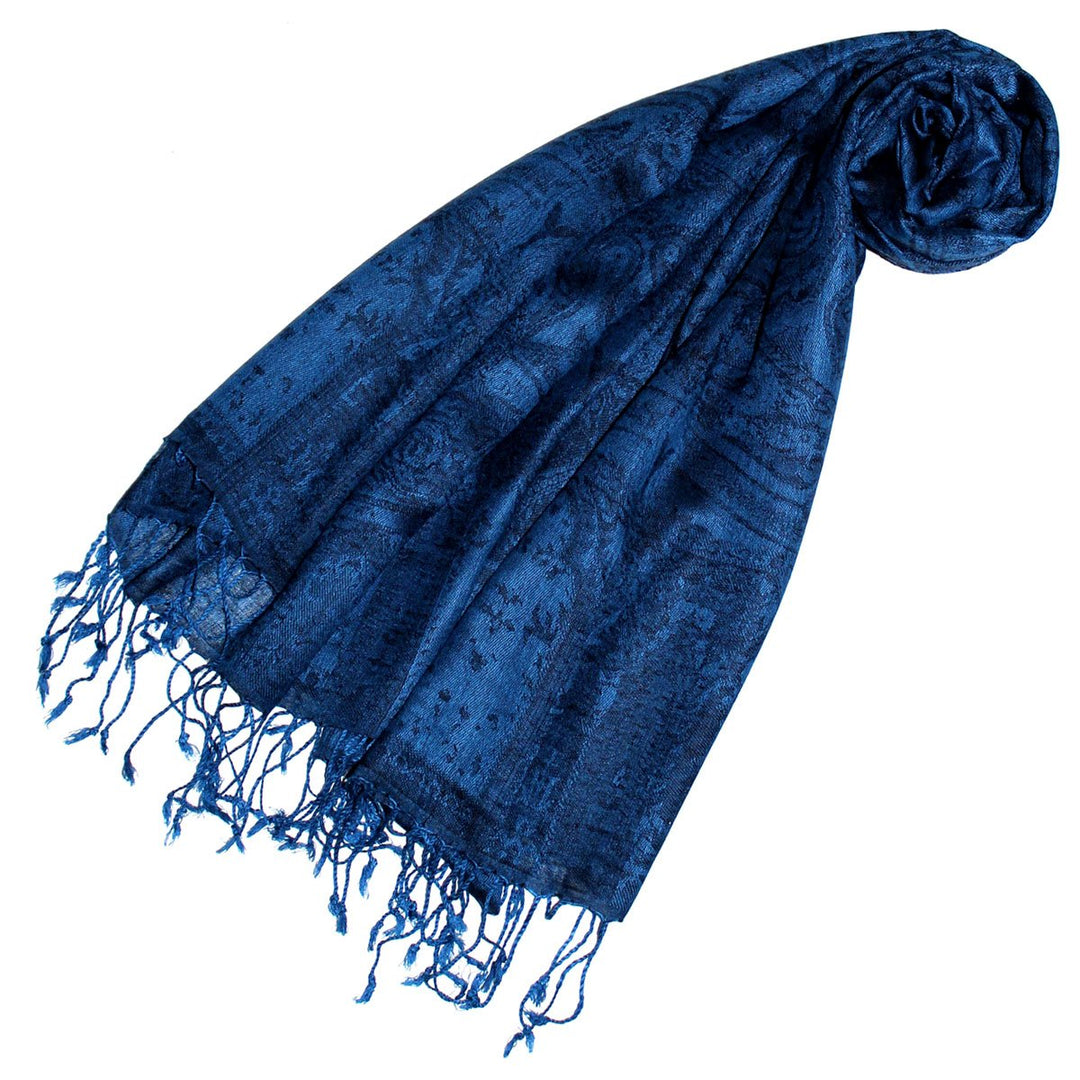 Lorenzo Cana Pashmina Damenschal Schaltuch hochwertig 70 cm x 180 cm Paisleymuster gewebt mittelblau