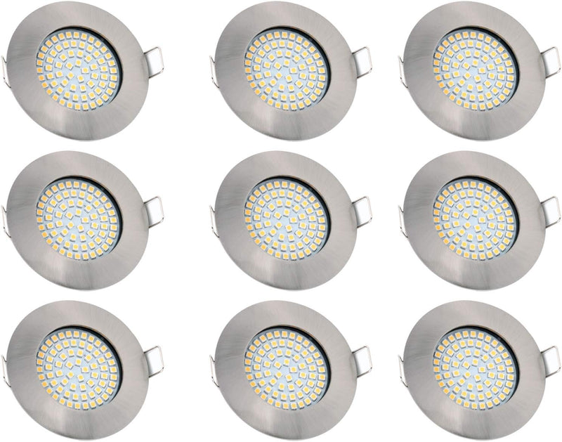 vislux LED Einbaustrahler 230V - 58mm - 70mm - Edelstahlgebürstete Einbauspots Badezimmer- Energiesp