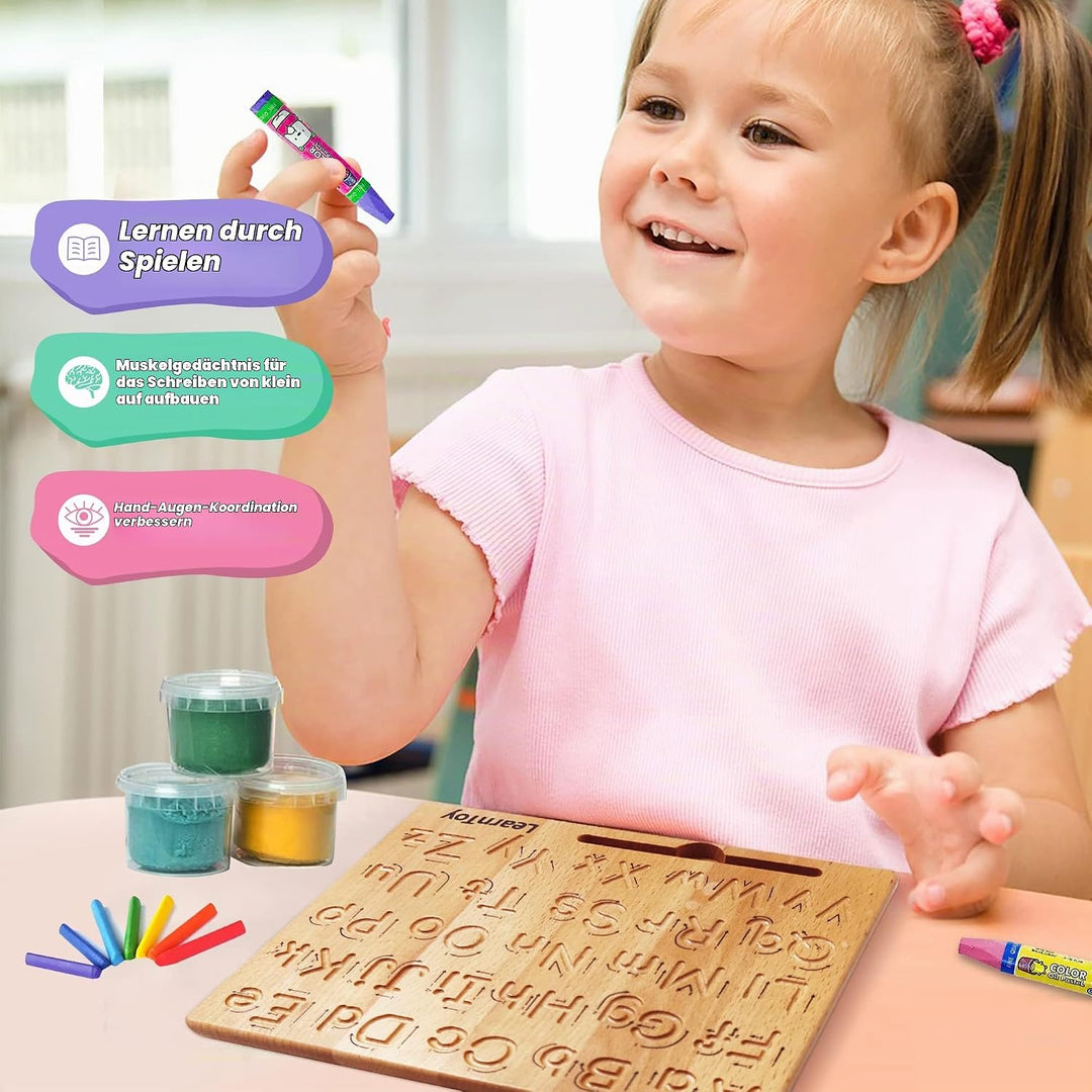 LearnToy Holz-Alphabet Schreibtafel - Montessori Spielzeug Ab 3-5 Jahre - Training Buchstaben - Beid