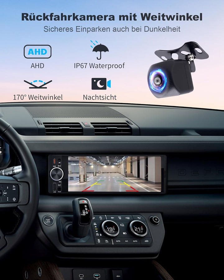 6,36 Zoll 1 DIN Autoradio mit Drahtlosem CarPlay & Android Auto, DAB+, Type-C Schnellladung (QC3.0/P
