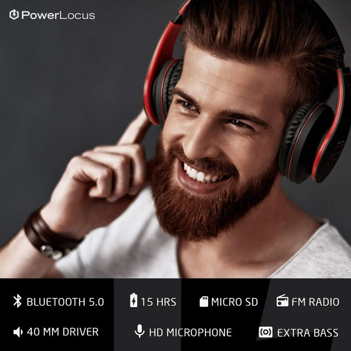 PowerLocus Bluetooth Over-Ear Kopfhörer, Kabellos Stereo Faltbare Kopfhörer Kabellose und Kabel-Kopf