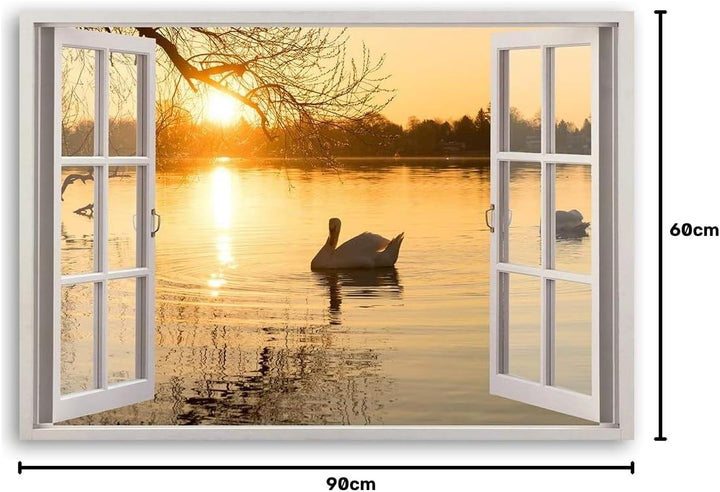 Feeby Viles - Leinwand Bilder - Fensterblick Natur- 90x60 cm- Deko Wohnzimmer - Wandbilder Schlafzim