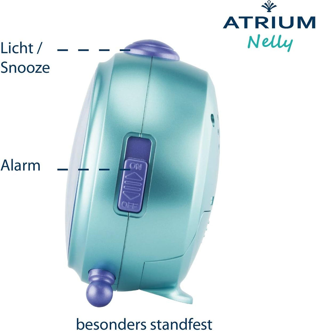 Atrium Kinderwecker Mädchen Nelly Meerjungfrau Türkis Lila Analog Quarz ohne Ticken mit Licht und Sn