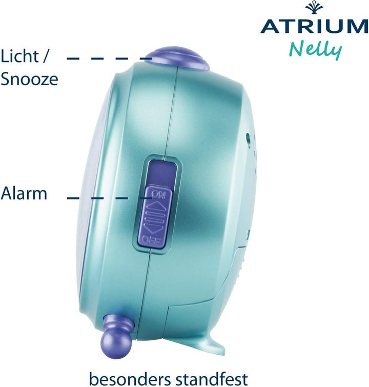 Atrium Kinderwecker Mädchen Nelly Meerjungfrau Türkis Lila Analog Quarz ohne Ticken mit Licht und Sn