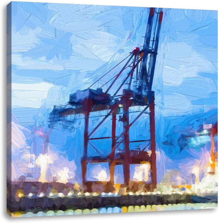 Pixxprint grosser Containerkran im Hafen als Leinwandbild/Grösse: 70x70 cm/Wandbild/Kunstdruck/ferti