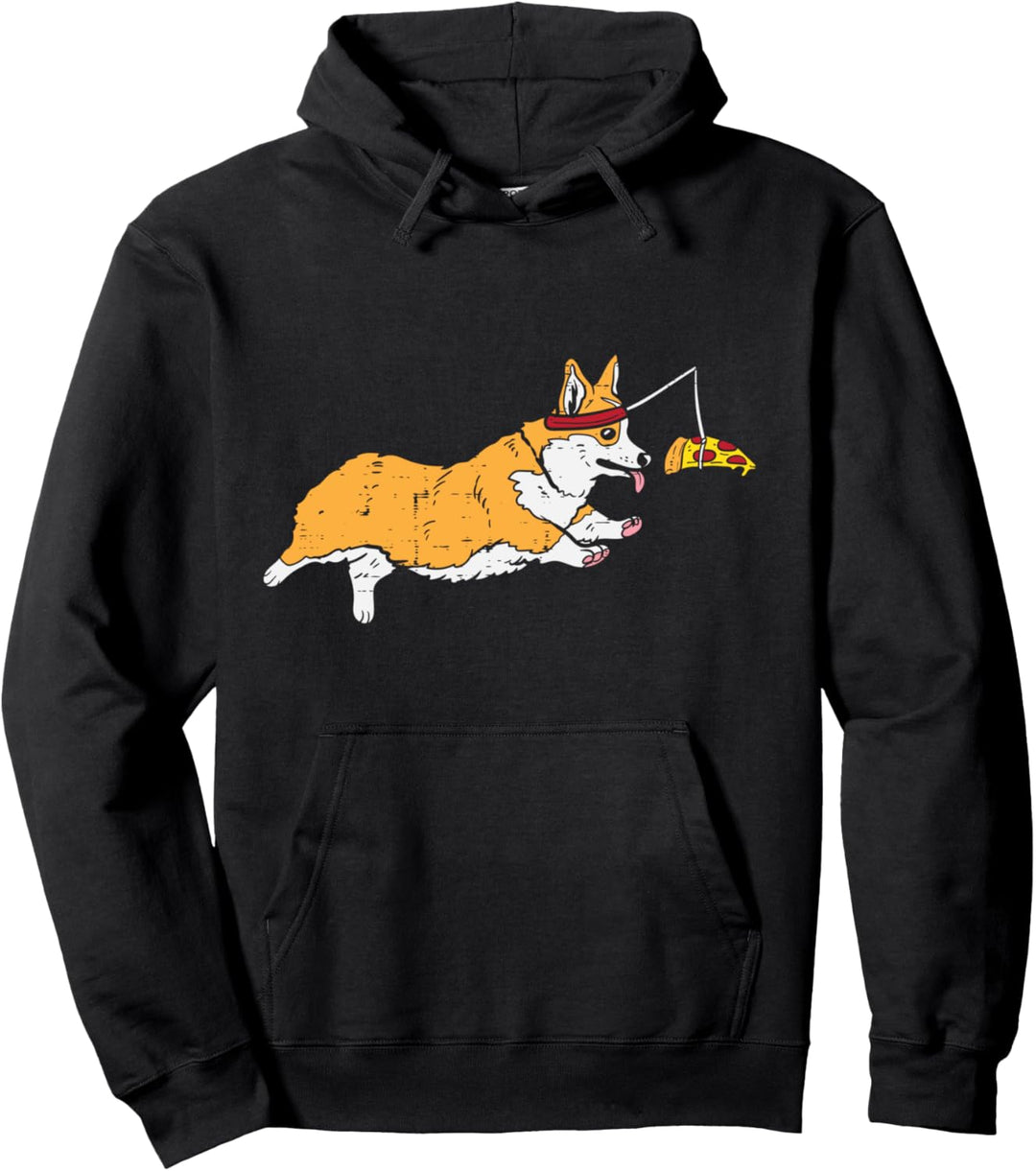 Running Welsh Corgi Pizza Funny Food Lover Dog Owner Gift Pullover Hoodie