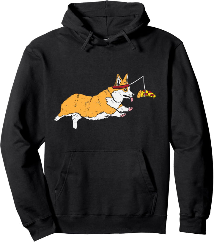 Running Welsh Corgi Pizza Funny Food Lover Dog Owner Gift Pullover Hoodie