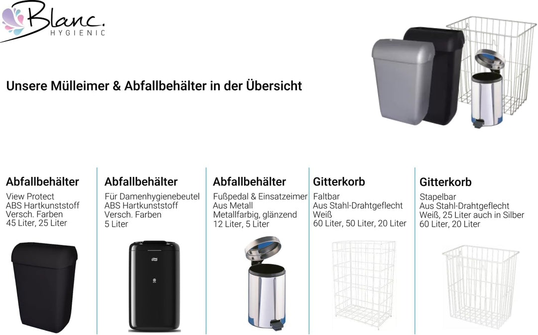 Blanc HYGIENIC Papierkorb FIX – Mülleimer, Drahtgitter-Abfallbehälter 25 Liter, zum Hängen oder Stel