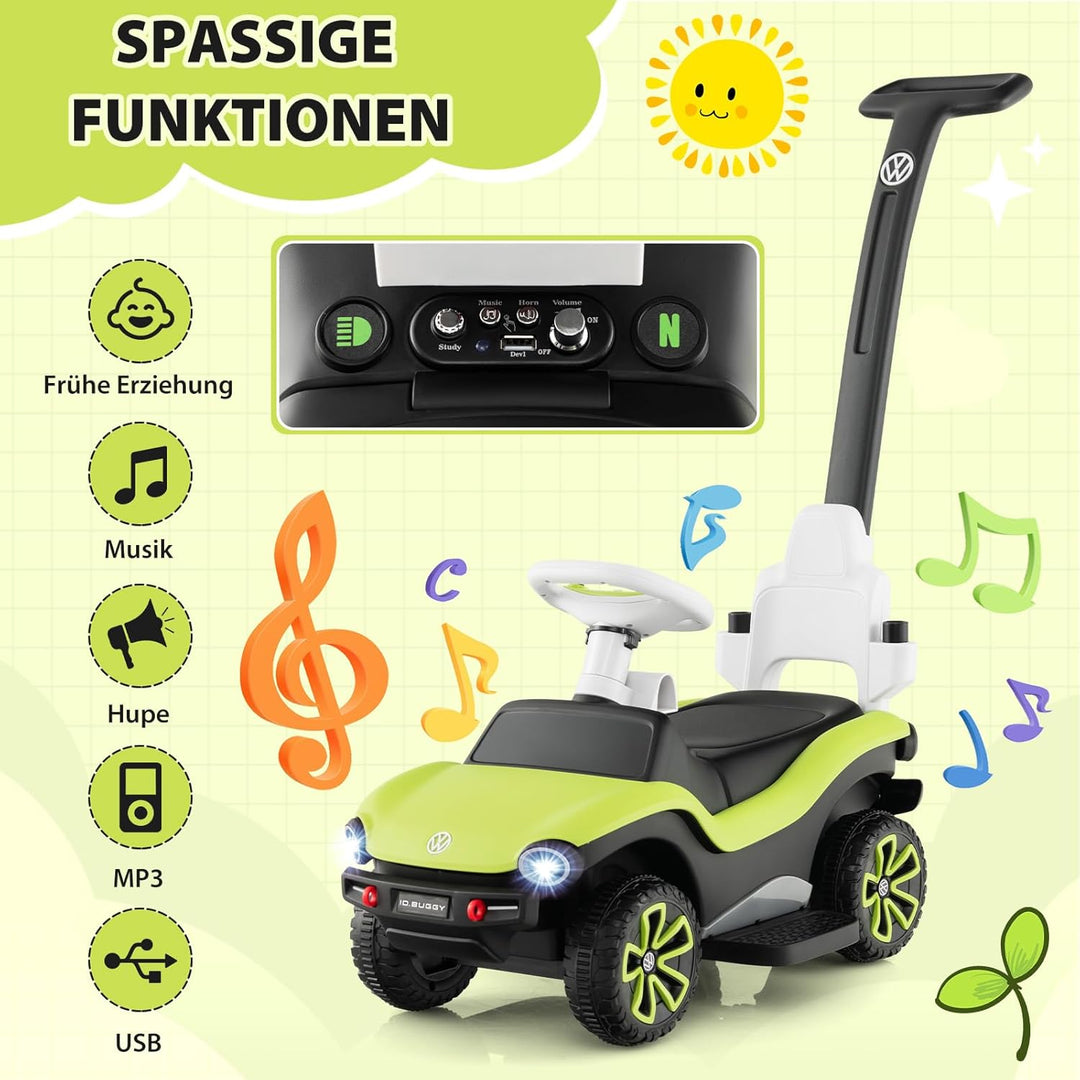 COSTWAY 3 in 1 Volkswagen Rutschauto, Schiebeauto mit verstellbarem Schiebegriff & Sonnendach, Rutsc