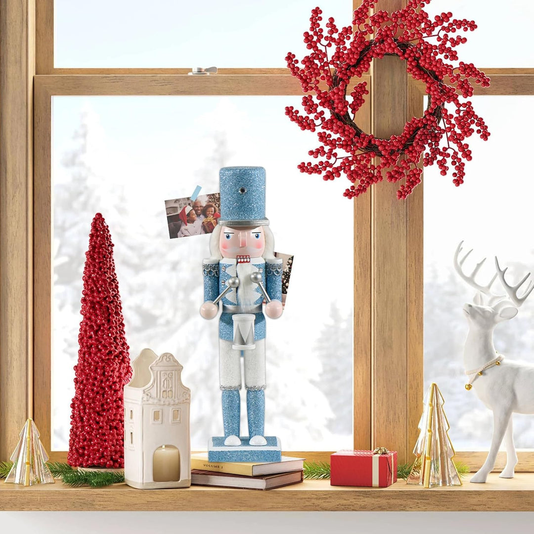 Nussknacker Weihnachtsdekor 12 Zoll Holz Nussknacker Soldat trommeln weisse und Blaue traditionelle
