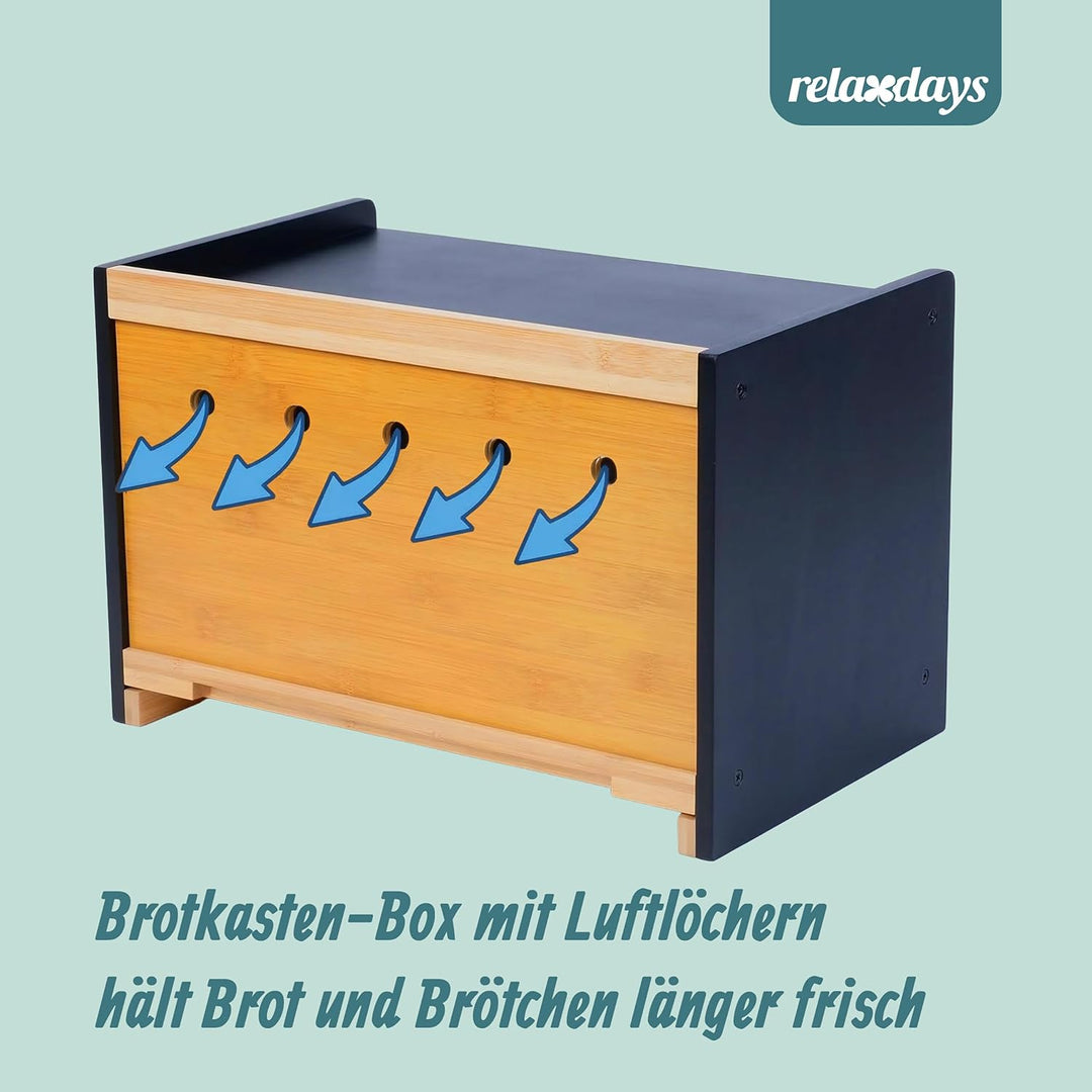 Relaxdays Brotkasten, Bambus, Schneidebrett, Ablage, Luftlöcher, Sichtfenster, HxBxT: 26 x 40 x 25 c