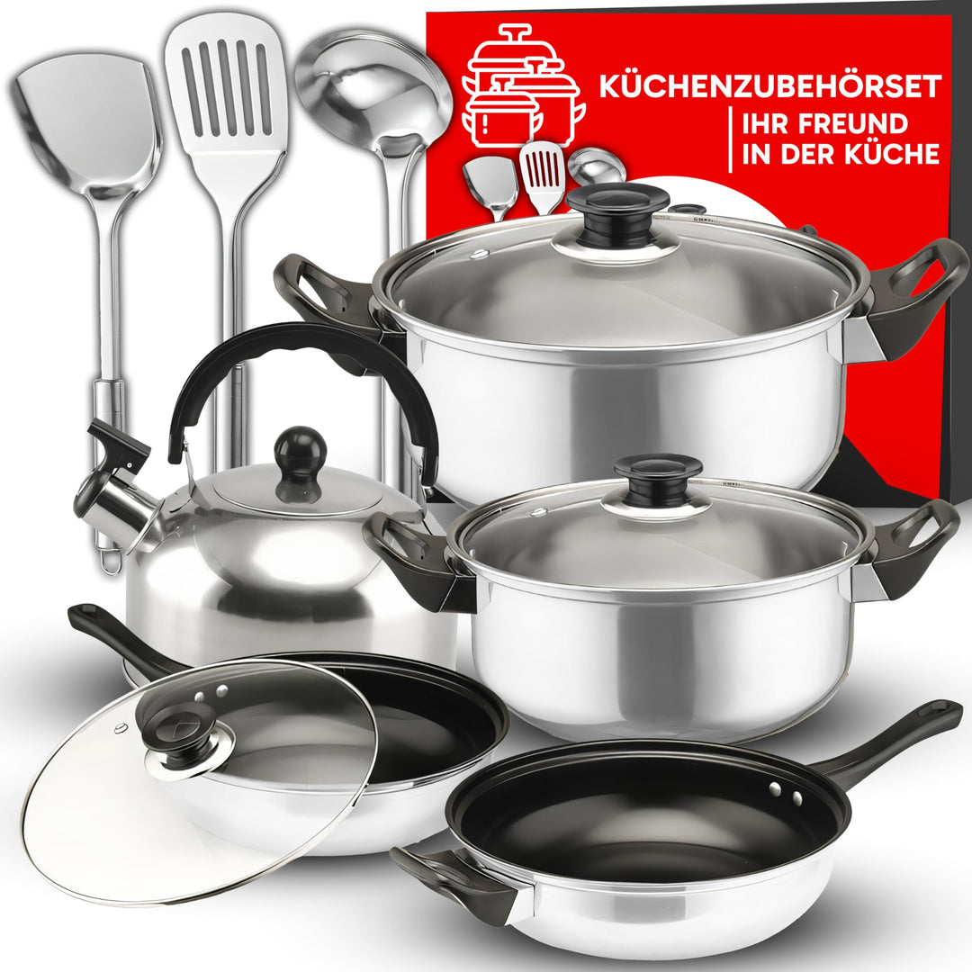 Retoo 11-teilig Topf und Pfannenset Induktion Kochtopf Set mit Glasdeckel, Wasserkocher, Topfset Ede