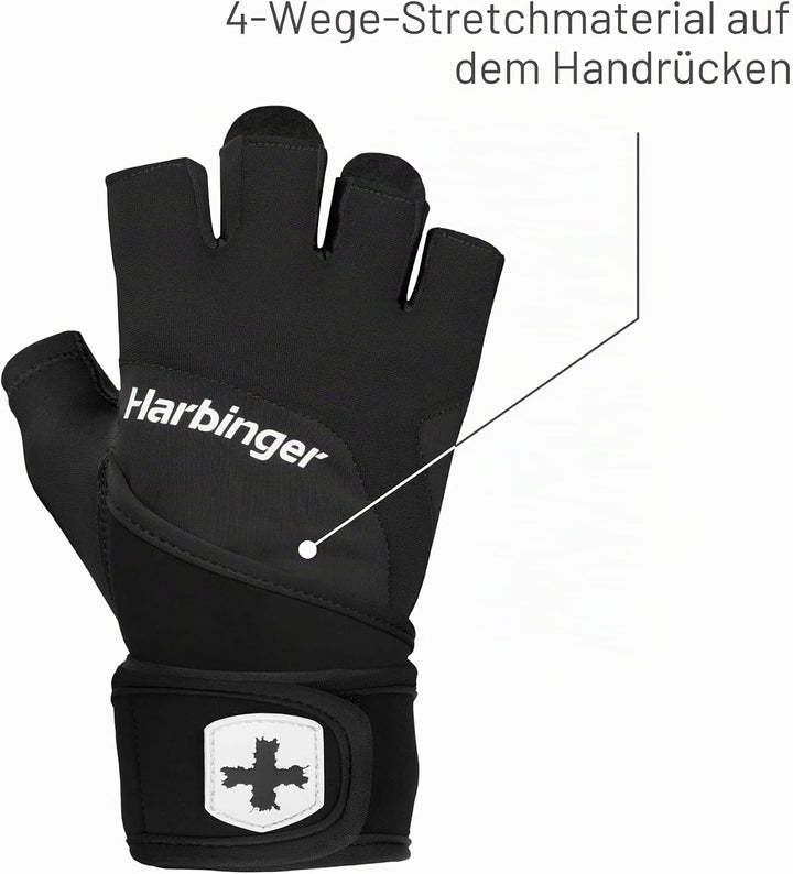 Harbinger Training Grip Wristwrap Gloves, Heavy Lifting Gloves for More Palm Protection and Wrist St