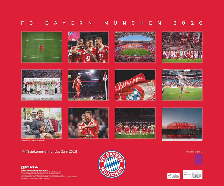 N Neumann - FC Bayern München 2026 – Wandkalender 60x50 cm mit 12 Monatsblättern, deutschem Kalendar